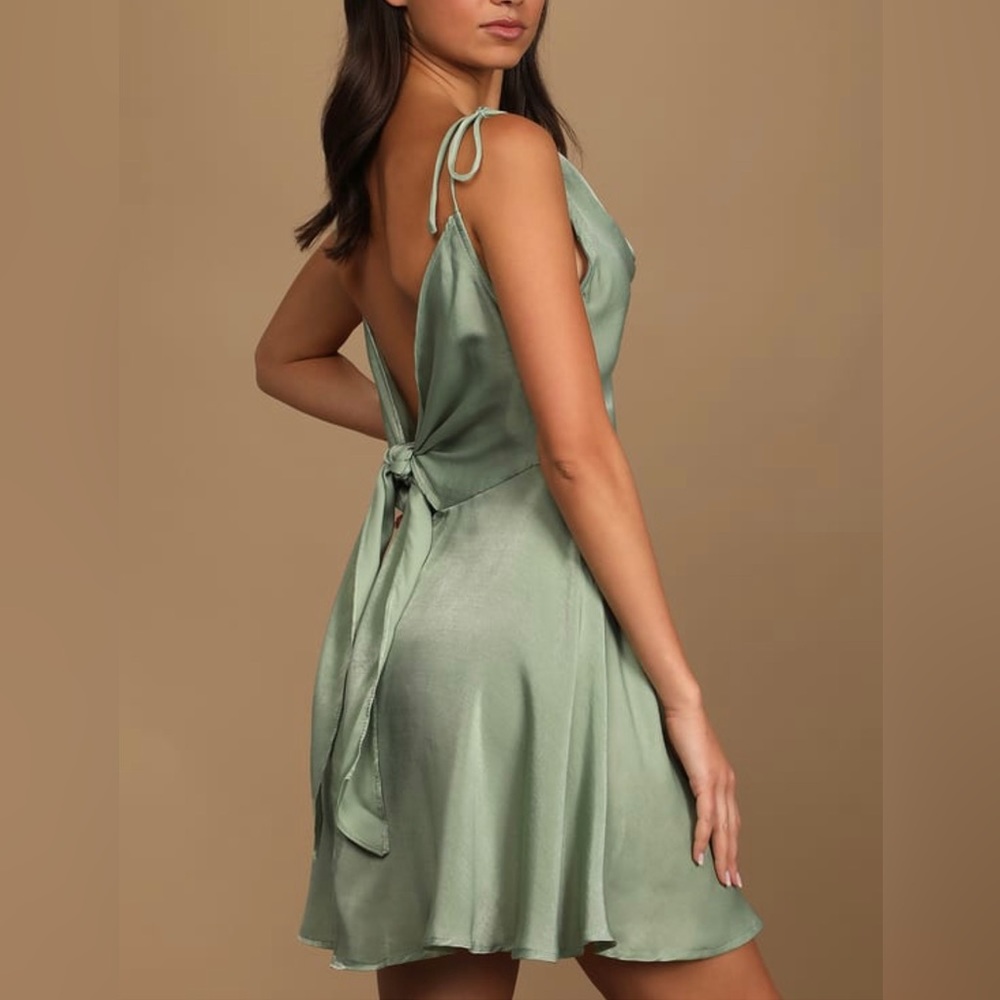Lulus Green satin dress in medium